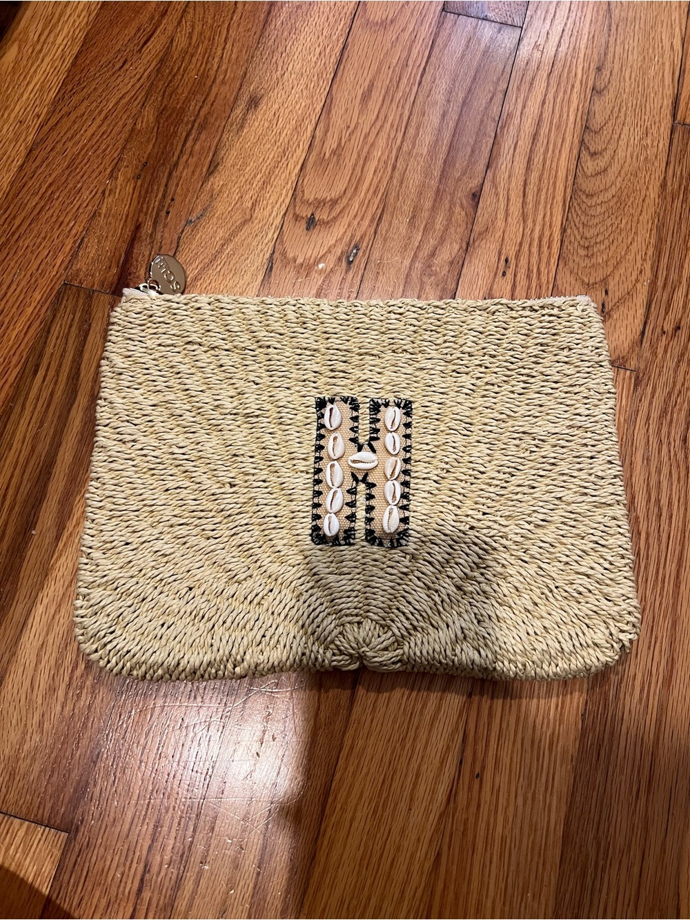 Stoney Clover Lane Natural Straw Clutch with Cowrie Accent